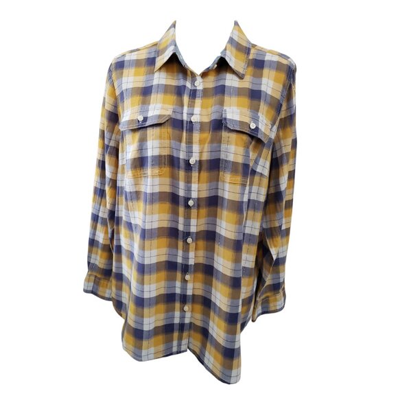 Womens Upcycled Distressed Flannel with "Cowgirls Quote" Embroidered Patch 1X - Picture 4 of 7